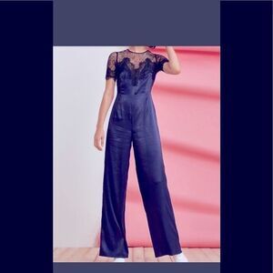 Foxiedox Anthropologie size XS navy blue and black jumpsuit with black lace